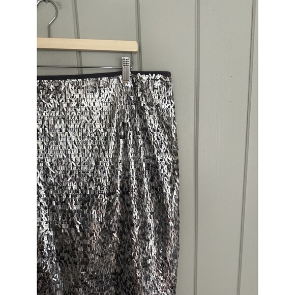 Chico's Sequin Stephanie Skirt 3 XL Silver Pencil Lined Holiday - Picture 2 of 5